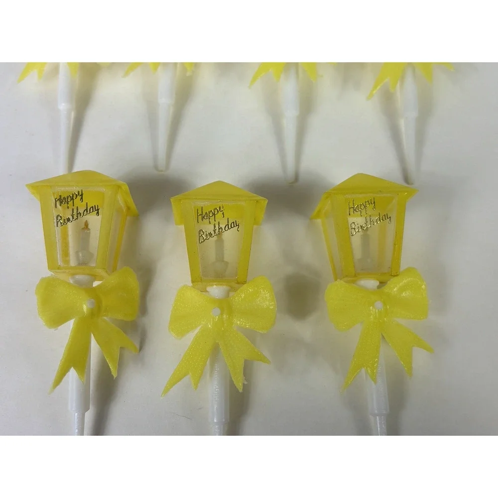 Vintage WILTON Happy Birthday Street Lamp Cake Toppers Decoration Yellow Qty 7
